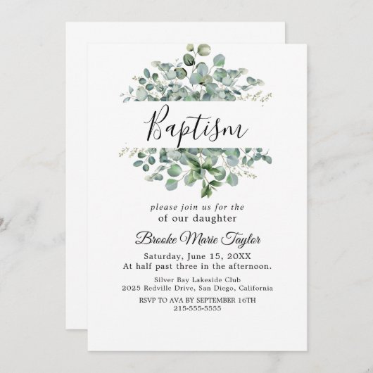 Invitation Baptême de Branche d'Olivier moderne (Devant / Derrière)