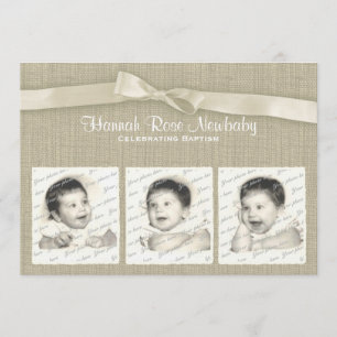 Invitation Baptême de Burlap et de Bow avec photos