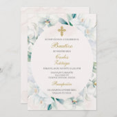 Invitation Baptême de cadre fleuri blanc pour garçon (Devant / Derrière)