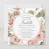 Invitation Baptême de cadre rond rose floral Dusty (Devant)