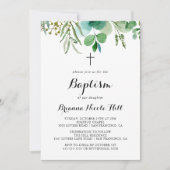 Invitation Baptême de calligraphie botanique de l'eucalyptus  (Devant)