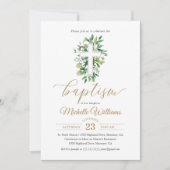 Invitation Baptême de calligraphie de couleur or verdure (Devant)