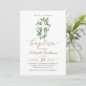 Invitation Baptême de calligraphie de couleur or verdure (Debout devant)
