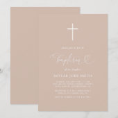 Invitation Baptême de calligraphie neutre minimaliste (Devant / Derrière)