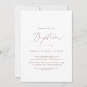 Invitation Baptême de calligraphie or Rose délicat (Devant)