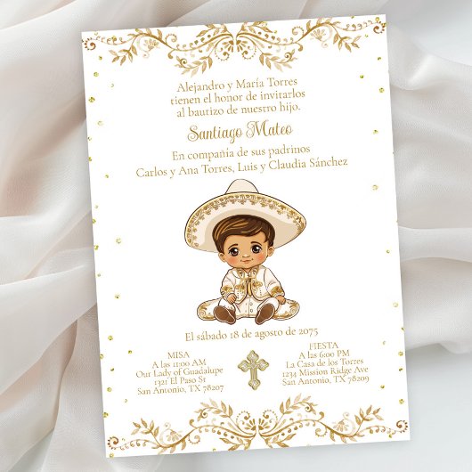 Invitation Baptême de Charro d'or espagnol