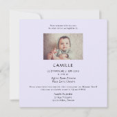 Invitation Baptême de colibri avec photo (Dos)