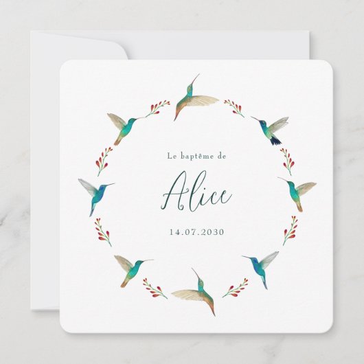 Invitation Baptême de Colibri français (Devant)