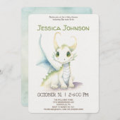 Invitation Baptême de conte de fée Cute Dragon Blanc (Devant / Derrière)