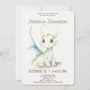 Invitation Baptême de conte de fées Cute Dragon Blanc