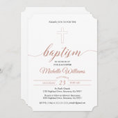 Invitation Baptême de couleur or rose (Devant / Derrière)