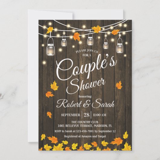Invitation Baptême de Couple aux Feuilles de Bois Rustique (Devant)