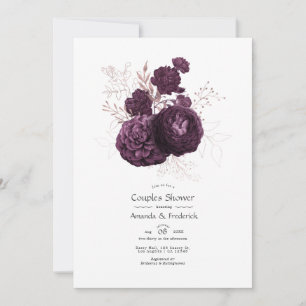 Invitation Baptême de couple Fleur foncé pourpre et or rose