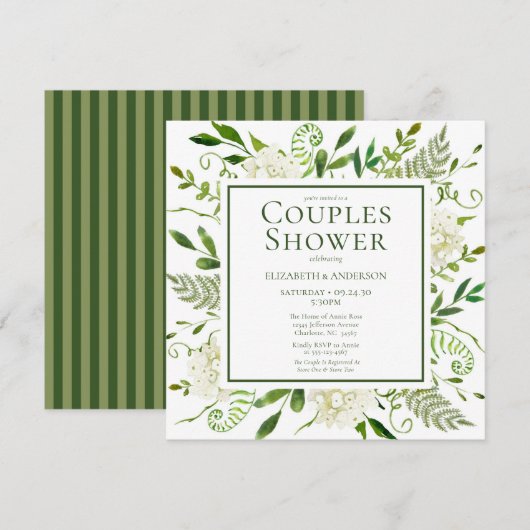 Invitation Baptême de Couple Fleurs d'Hydrangeas Blancs Aquar (Devant / Derrière)