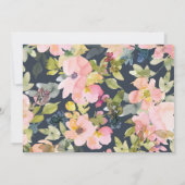 Invitation Baptême de couple floral aquarelle bleu marine mod (Dos)