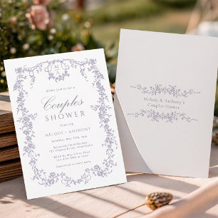 Invitation Baptême de couple floral lavande français classiqu