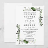 Invitation Baptême de couple floral vert olive de campagne (Devant / Derrière)