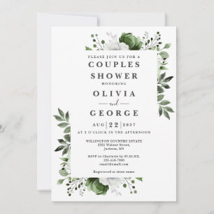 Invitation Baptême de couple floral vert olive de campagne