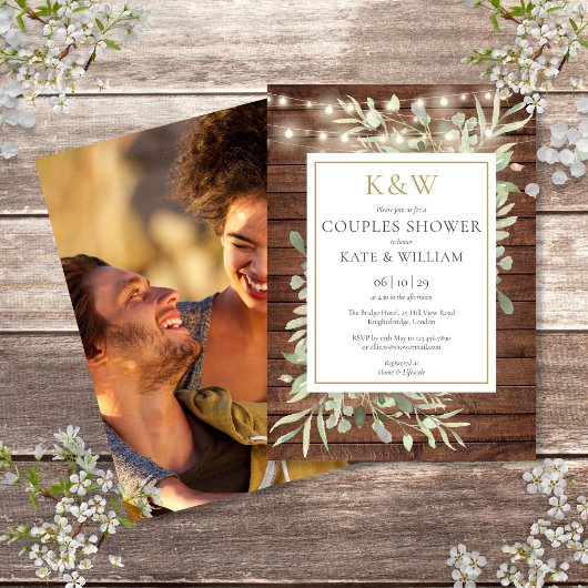 Invitation Baptême de Couple Monogramme en Or Rustique avec F
