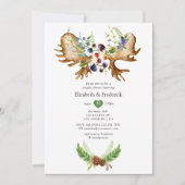 Invitation Baptême de couple rustique aquarelle forêt (Devant)