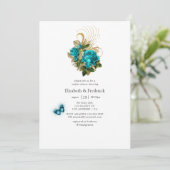 Invitation Baptême de couple Turquoise et Or Fantaisie (Debout devant)