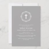 Invitation Baptême de couronne de croix classique neutre (Devant)