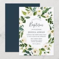 Invitation Baptême de couronne de fleurs de jardin