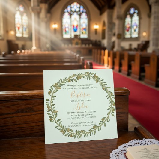 Invitation Baptême de couronne d'olive personnalis