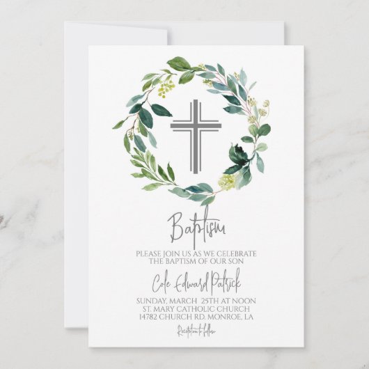 Invitation Baptême de couronne verte (Devant)