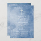 Invitation Baptême de croix céleste des nuages bleu et blanc (Devant / Derrière)