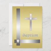 Invitation Baptême de Croix d'argent élégant (Devant)