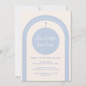Invitation Baptême de croix de l'arc du Boho bleu neutre entr (Devant)