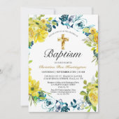 Invitation Baptême de Croix d'or jaune joli (Devant)