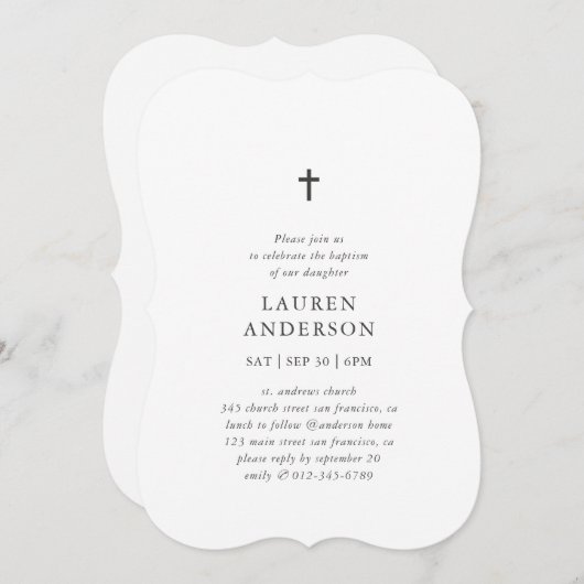 Invitation Baptême de croix élégant moderne simple chic (Devant / Derrière)