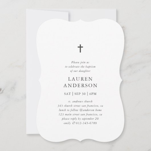 Invitation Baptême de croix élégant moderne simple chic (Devant)