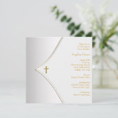 Invitation Baptême de croix en or blanc élégant (Debout devant)