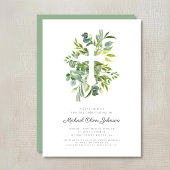 Invitation Baptême de croix religieuse moderne de verdure