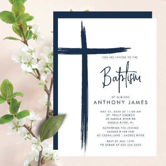 Invitation Baptême de Cross Boys moderne