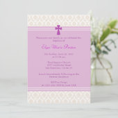 Invitation Baptême de damassé/invitation roses de baptême (Debout devant)