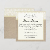 Invitation Baptême de dentelle beige brune (Devant / Derrière)