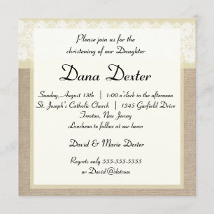 Invitation Baptême de dentelle beige brune