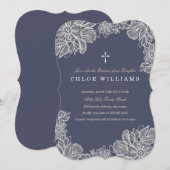 Invitation Baptême de dentelle vintage (Devant / Derrière)