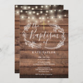 Invitation Baptême de feuillage de bois rustique (Devant / Derrière)