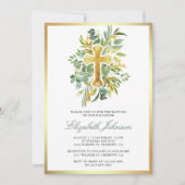 Invitation Baptême de feuillage doré eucalyptus rustique (Devant)