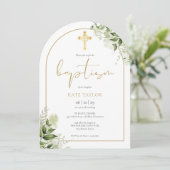 Invitation Baptême de feuillage floral de verdure d'arche dor (Debout devant)