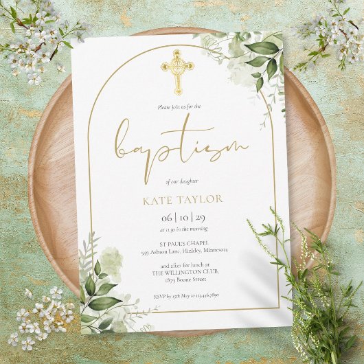Invitation Baptême de feuillage floral de verdure d'arche élé