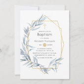 Invitation Baptême de feuille d'eucalyptus géométrique bleu e (Devant)