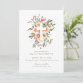 Invitation Baptême de fille aux fleurs roses (Debout devant)