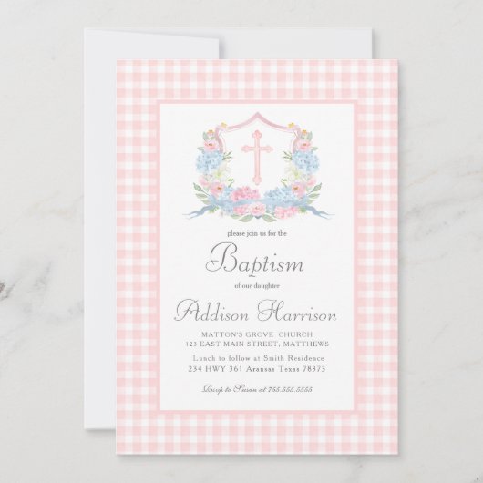 Invitation Baptême de fille, Baptême du Sud preppy (Devant)