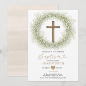Invitation Baptême de fille Bébé Fleur sauvage blanc Croix du (Devant / Derrière)